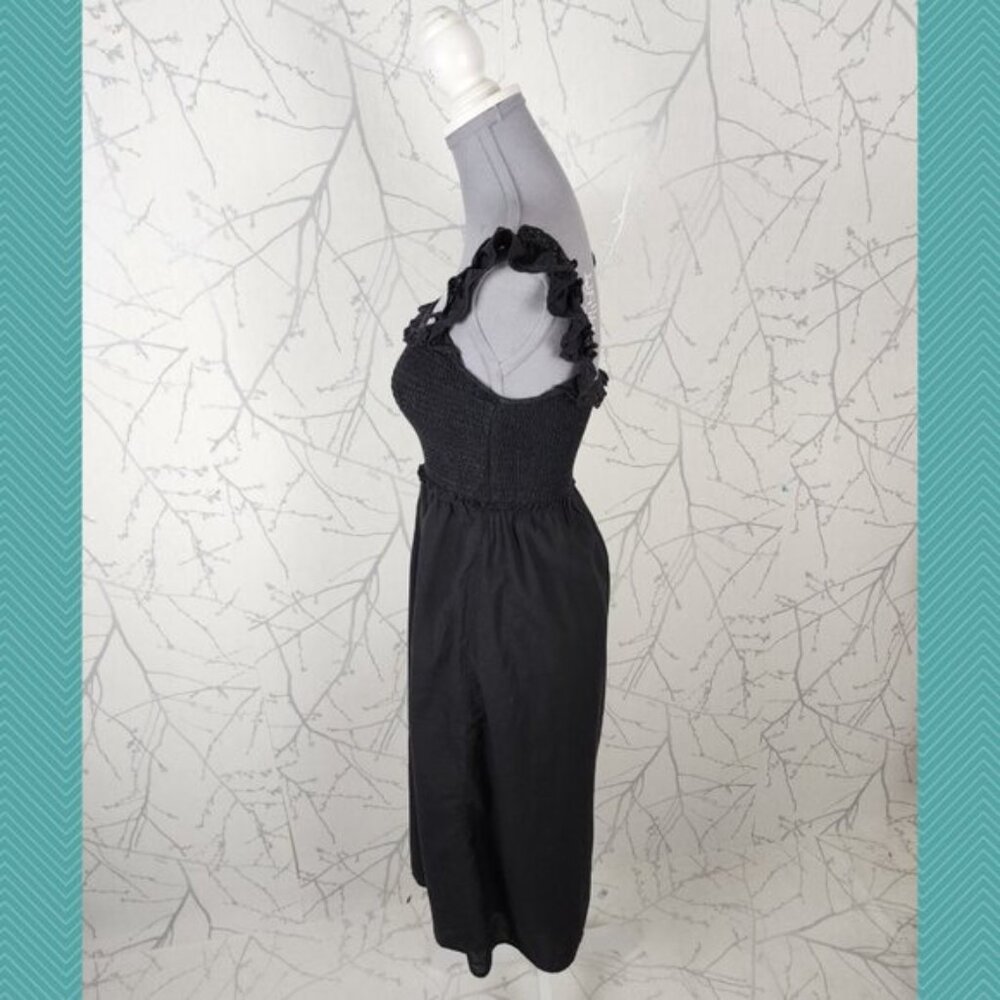Wilfred Black Organic Cotton Smocked Reminisce Midi Dress View 3